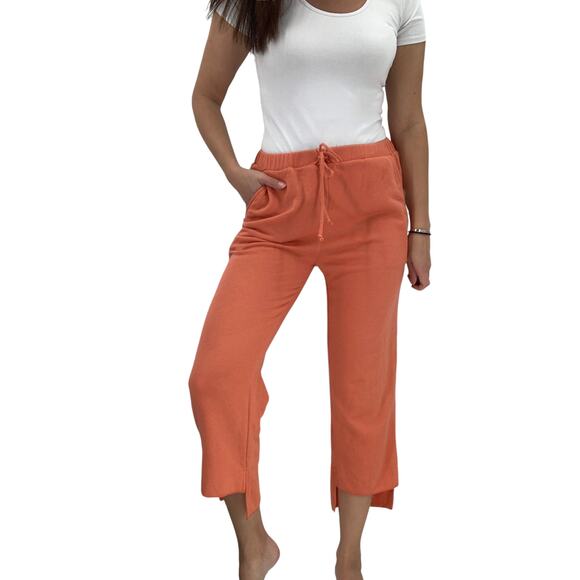 2/$30 FORTUNE Swimwear Pants Size S Orange Terry Jogger Jeannae Step Hem Coral - Picture 1 of 7